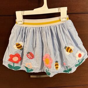 Mini Boden Embroidered Blue Skirt with Floral and Bee Design